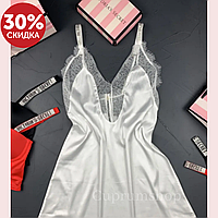 Пеньюар Victoria's Secret, Подарункова нічна сорочка зі стразами з атласу з мереживом біла