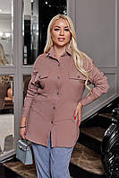 Женская джинсовая куртка-рубашка оверсайз цвет мокко р.54/56 441163