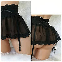 Набір. Спідничка, трусики та панчохи. Чорний колір. Розмір XL.