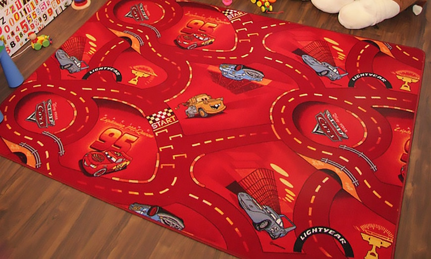 Ковролін дитячий з дорогами та машинами червоний Cars 10 ширина 5 м, фото 1