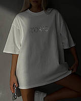 Жіноча стильна оверсайз футболка з акцентним надписом попереду Арт. 325