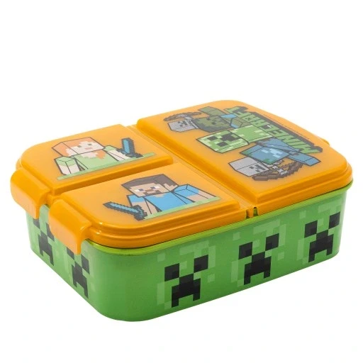 Набір з 3 шт. Сніданковий контейнер Stor Minecraft Creeper 900 мл помаранчево-зелений з 3 відділеннями, фото 1