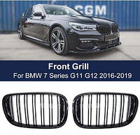 Решетка радиатора BMW (БМВ) 7 series G11 2015 -2019 года Глянец 2 ребра Ноздри BMW G11