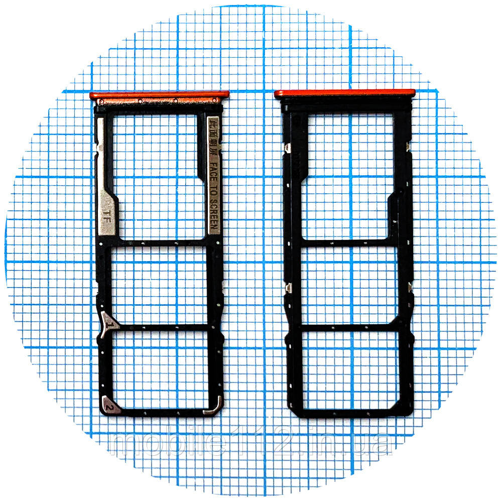 Тримач SIM карти Xiaomi Redmi 9T, Poco M3 (помаранчевий на 2 SIM + MicroSD), фото 1