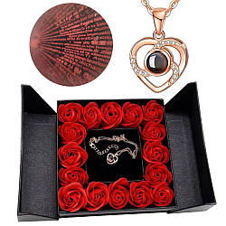 Подарунковий набір з трояндами + Кулон Серце з проекцією "I love you" / Подарунок з трояндами та кулоном для жінки /
