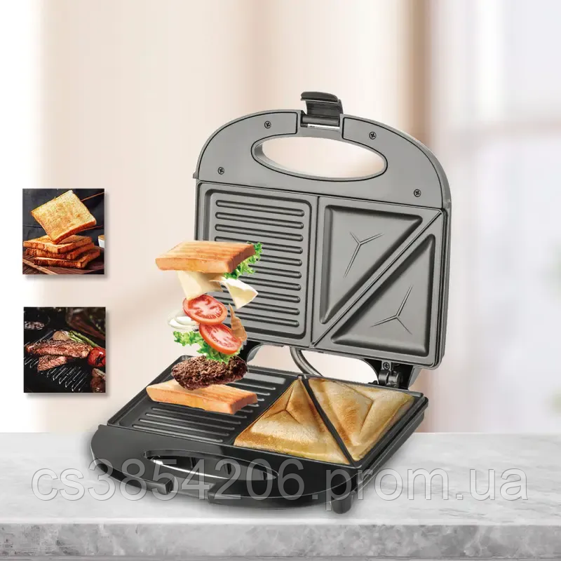 Электрическая компактная сэндвичница, домашний гриль для приготовления бутербродов равномерное обжаривание tsi - фото 7 - id-p2124810416