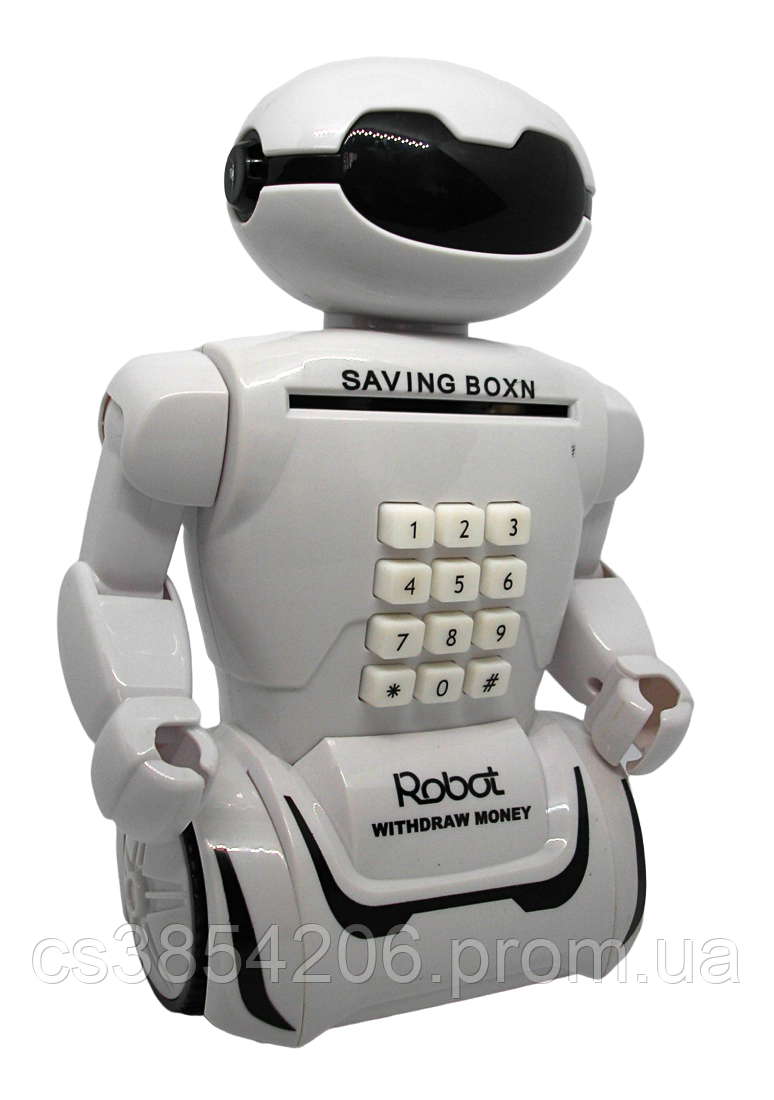 Робот со светящимися глазами, копилка с кодовым замком, сейф игрушечный с фонарем и музыкой, цвет белый tsi - фото 8 - id-p2124810423