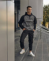 Мужской весенний спортивный костюм Nike серый на плащевке, Осенний серый костюм Найк 3в1 Анорак+Штаны+Барсетка