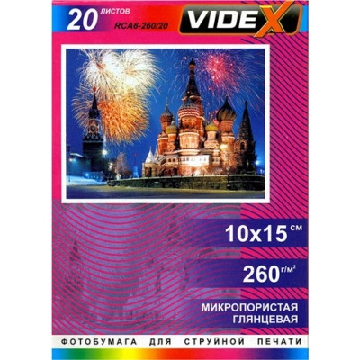 Videx Фотопапір RCA6 260/20 Глянсова мікропориста фотопапір 10х15 20 аркушів