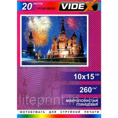 Videx Фотопапір RCA6 260/20 Глянсова мікропориста фотопапір 10х15 20 аркушів