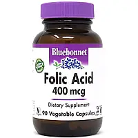 Фолиевая кислота 400 мг, Folic Acid, Bluebonnet Nutrition, 90 вегетарианских капсул