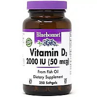 Витамин D3 2000IU, Bluebonnet Nutrition, 250 желатиновых капсул