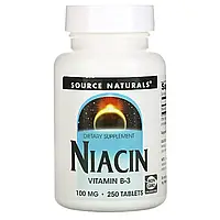 Ниацин (В3) 100мг, Source Naturals, 250 таблеток