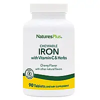 Железо хелатное с Витамином С, Chewable Iron, Natures Plus, 90 жевательных таблеток