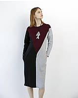 Сукня для вагітних триколірна Pregnant Style Lottie 44 чорно-бордово-сіра