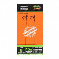 Готовый медодный поводок Технокарп Method Hair Rigs with bait Screw. 15lb, Wide Gape Straight №8 2шт.,80549