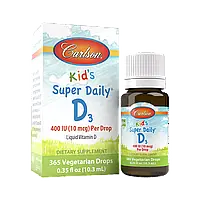 Витамин D3 для Детей в Каплях, 400 МЕ, Kid's Super Daily D3, Carlson, 10.3 мл