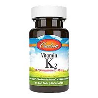 Витамин K2, MK-7, 90 мкг, Vitamin K2 as MK-7, Carlson, 60 желатиновых капсул