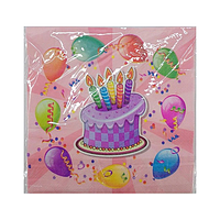 Салфетки праздничные Happy Birthday Торт со свечами 15шт | Розовый