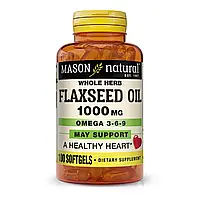 Льняное масло 1000мг, Омега 3-6-9, Flax Seed Oil 1000 mg Omega 3-6-9, Mason Natural, 100 гелевых капсул