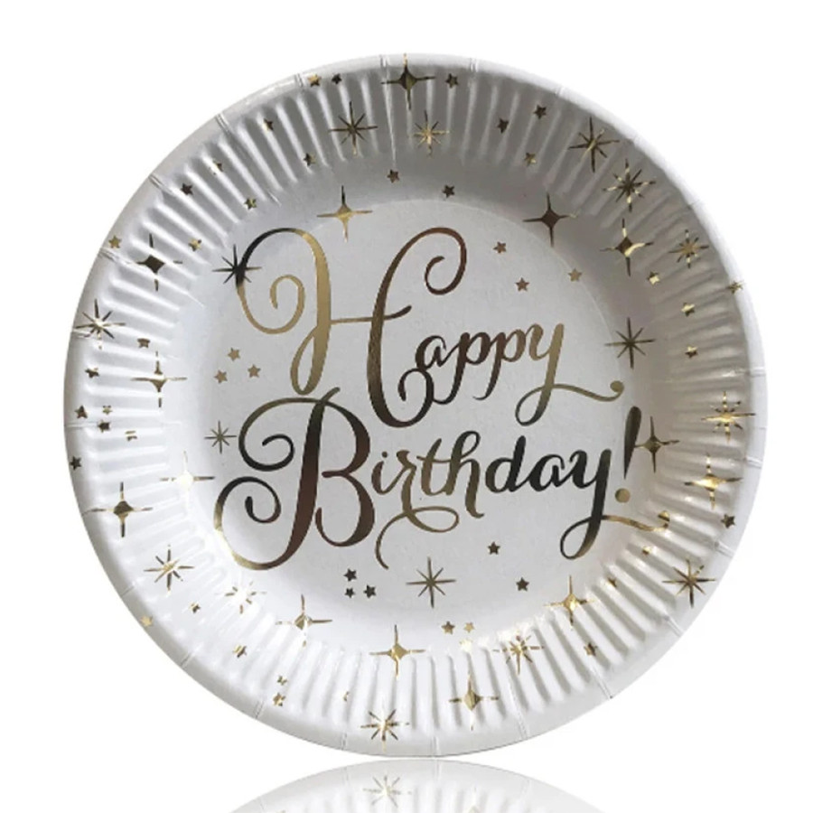 Тарілки Happy Birthday (біло-золоті) 10