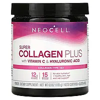 Колаген з вітаміном C та гіалуроновою кислотою у порошку, Super Collagen Plus with Vitamin C & Hyaluronic Acid, NeoCell, 195 гр