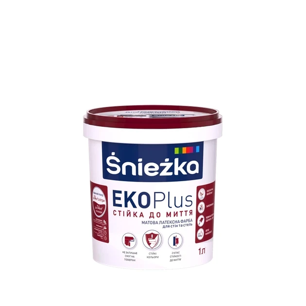 Фарба латексна матова для стін та стель Sniezka Eko Plus 1л/1,37кг, фото 1