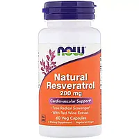 Ресвератрол, Natural Resveratrol, Now Foods, 200 Мг, 60 Капсул