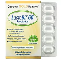 Пробиотики, 65 млрд КОЕ, LactoBif 65 Probiotics, 65 Billion CFU, California Gold Nutrition, 30 вегетарианских