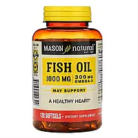 Риб'ячий жир 1000 мг з Омега-3 300 мг, Omega-3 Fish Oil, Mason Natural, 120 гелевих капсул
