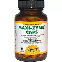 Мульти-ферментная добавка, Maxi-Zyme Caps, Country Life, 60 вегетарианских капсул