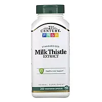 Розторопша, Стандартизований екстракт, Standardized Milk Thistle Extract, 21st Century, 200 вегетаріанських капсул