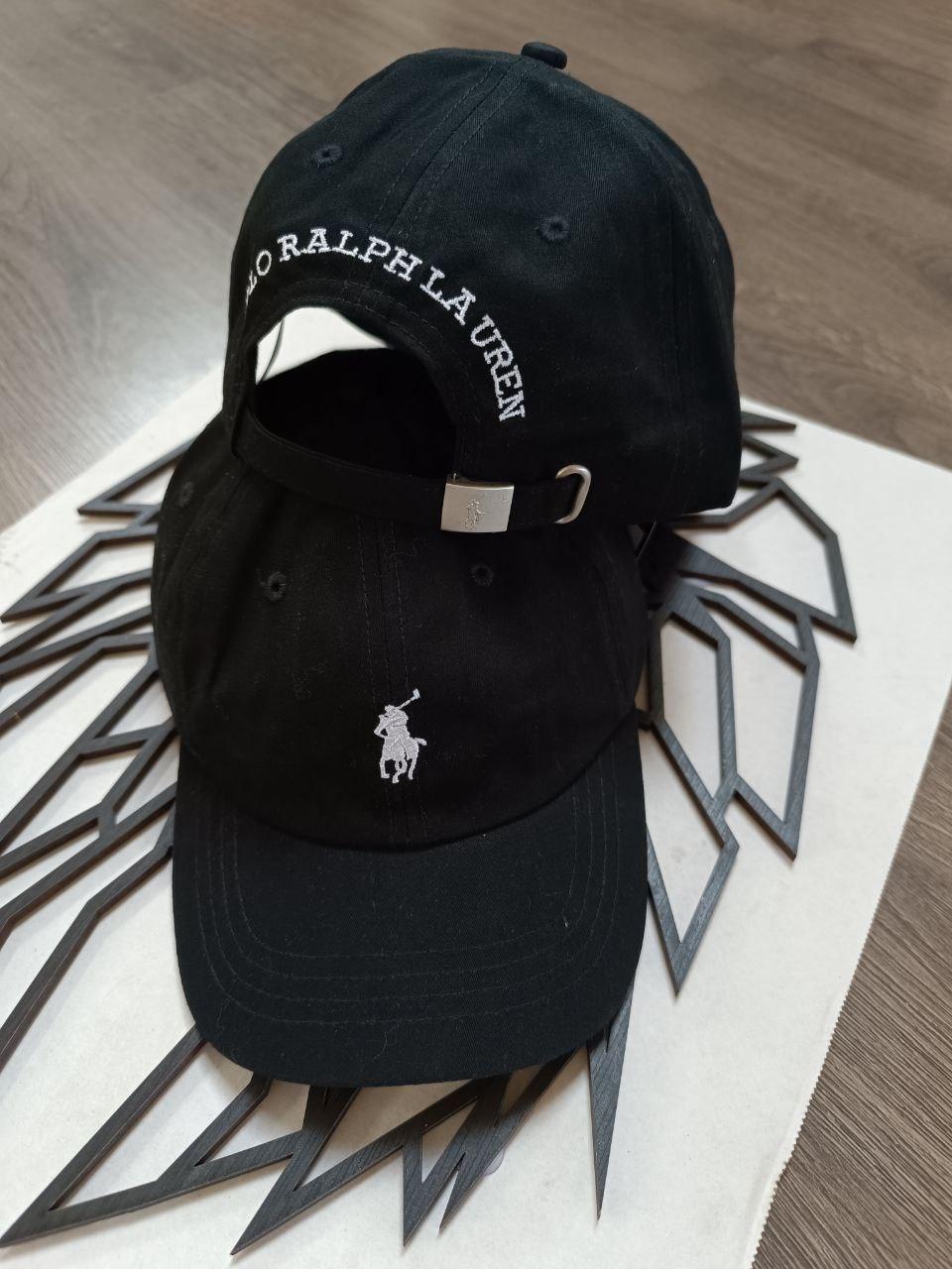 Кепка Бейсболка Чоловіча Жіноча Polo Ralph Lauren з тканинним ремінцем чорна з білим лого
