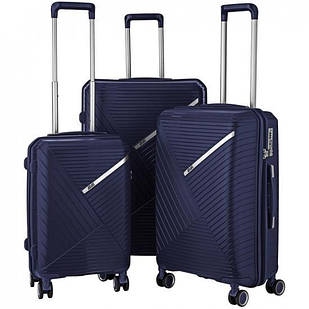 2E Набір пластикових валіз , SIGMA,(L+M+S), 4 колеса, темно-синій
