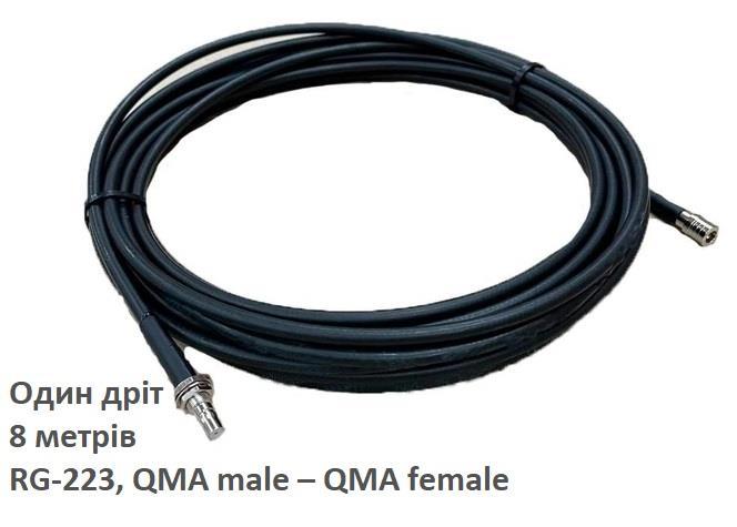 Antenna cable 2E for Alientech antennas, QMA male – QMA female, RG-223, 8 m