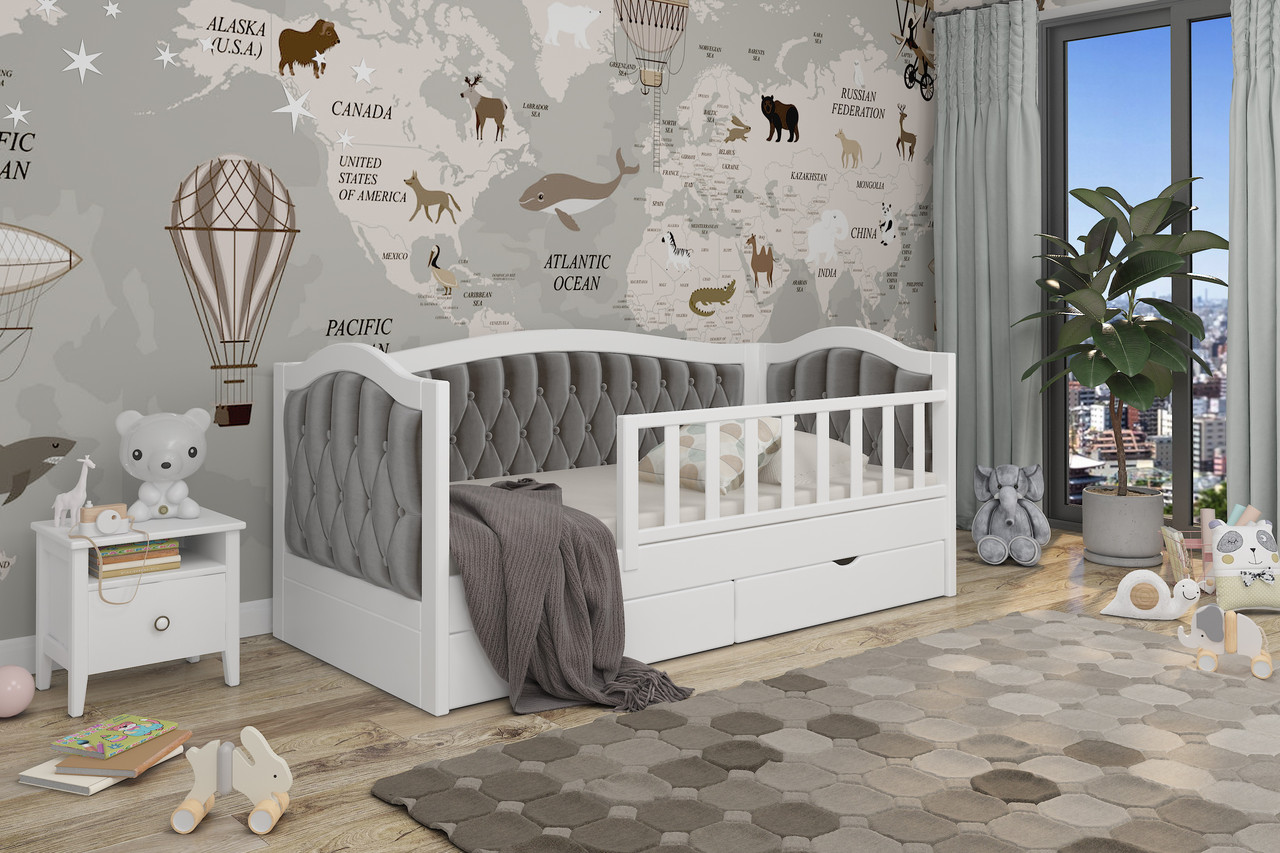 Ліжко дитяче з м'якою спинкою ТОСКАН + з бортиком Artwood, колір білий