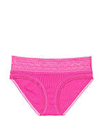 Хлопковые трусики с кружевной талией Lace Waist Ribbed Cotton Hiphugger Panty Fuchsia Frenzy Size L