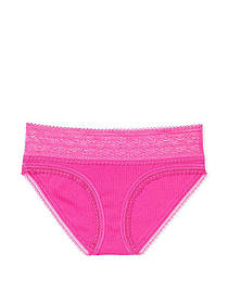 Бавовняні трусики з мереживною талією Lace Waist Ribbed Cotton Hiphugger Panty  Fuchsia Frenzy Size	L