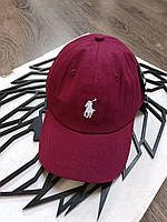 Кепка Бейсболка Мужская Женская Polo Ralph Lauren с тканевым ремешком бордовая с белым лого