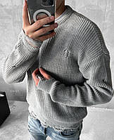 Чоловічий сірий топовий светр оверсайз рваний, Туреччина