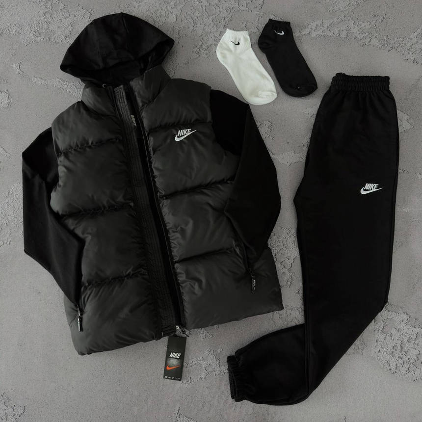 Чоловічі весняні спортивні костюми Nike чорні комплекти стильні модні для хлопців чоловіків худі жилетка штани, фото 1