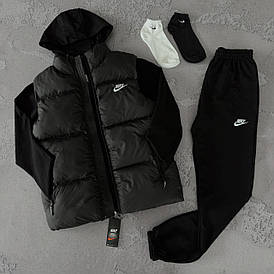Чоловічі весняні спортивні костюми Nike чорні комплекти стильні модні для хлопців чоловіків худі жилетка штани