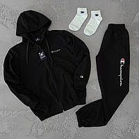 Спортивный костюм мужской черный Champion весна-осень костюм с капюшоном на молнии повседневный для парней M
