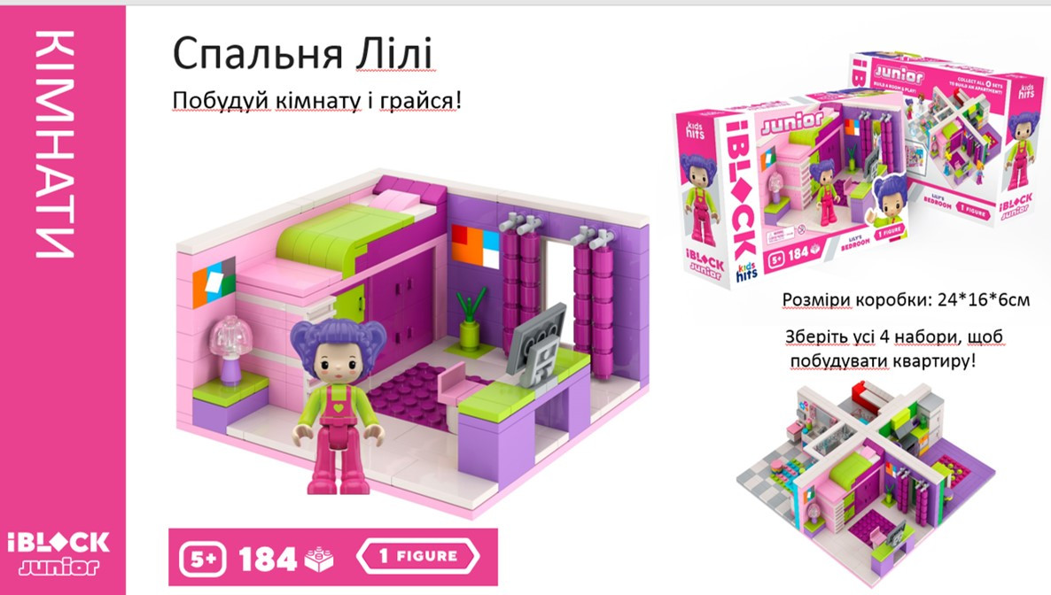 Конструктор Kids hits IBLOCK JUNIOR KH08/001/1 Дівчата, Спальня Лілі,184 дет