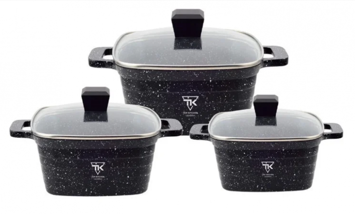 Набір каструль з мармуровим покриттям TOP KITCHEN TK-00025 6 предметів Black