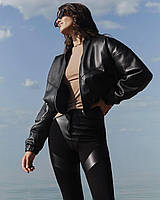 Бомбер женский кожаный чёрный (К-017)