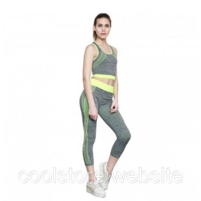 Костюм для йоги та фітнесу Yoga Sets топ і лосини Green Gray One Size ART-0153