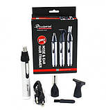 Тример 3 в 1 Progemei Gm-3107 для видалення волосся з носа і вух окантовки брів, фото 3