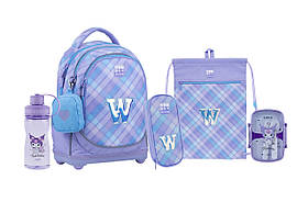 Шкільний набір Wonder Kite W check (рюкзак+пенал+сумка+ланчбокс+пляшка) 36x27x16 см 15.5 л бузковий SET_WK22-724S-1