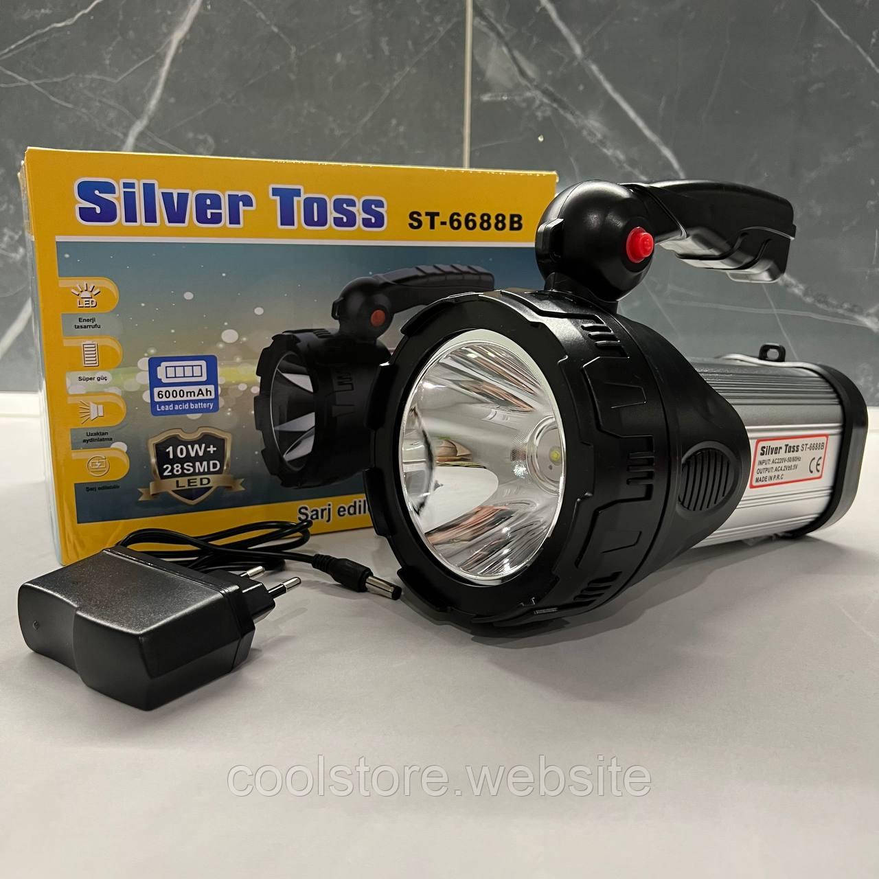 Потужний аварійний ручний ліхтар прожектор Silver Toss ST-6688 6000mah акумуляторний, Світильник 10W+28 LED